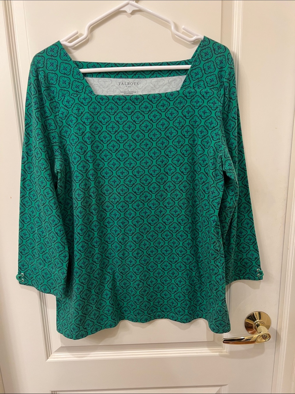 Talbots Teal Geometric Square-Neck Top